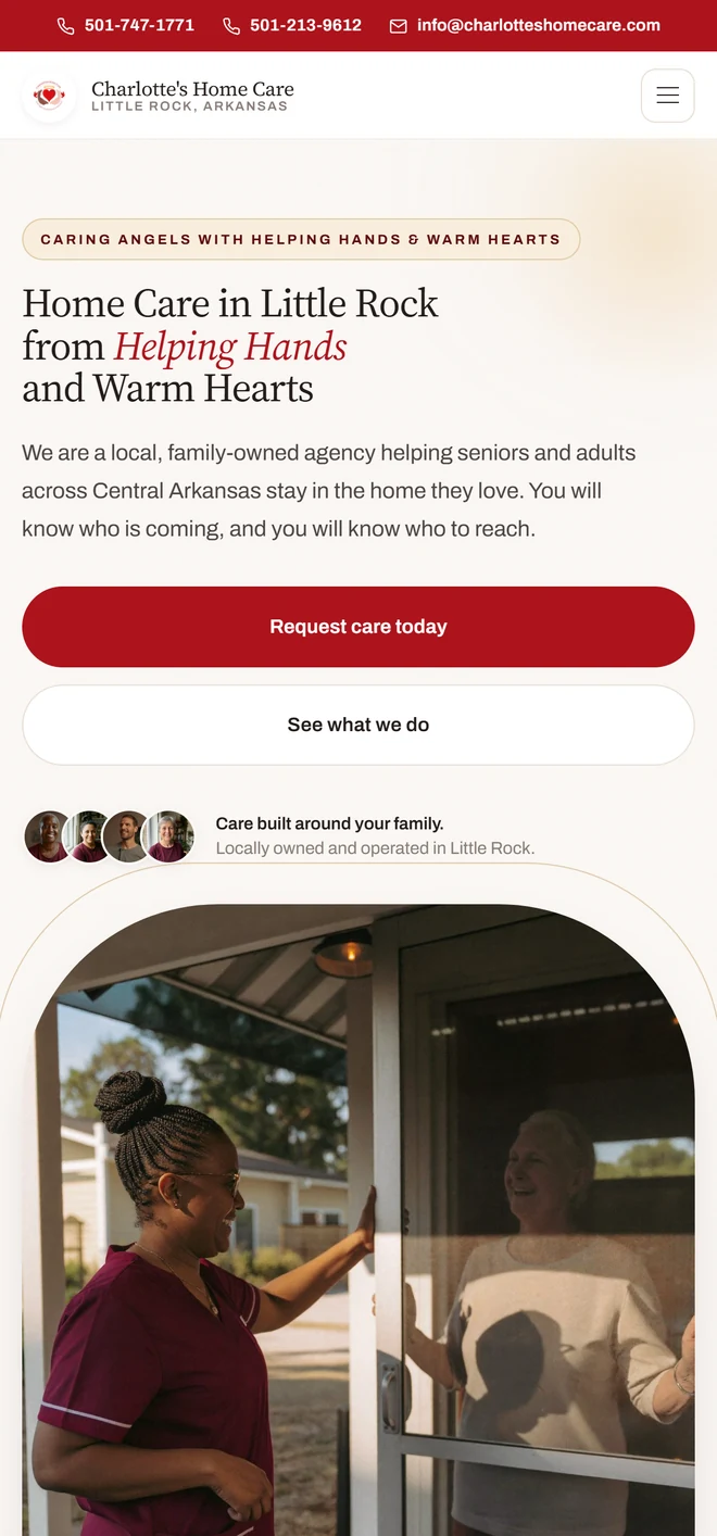 Charlotte's Home Care website on a phone